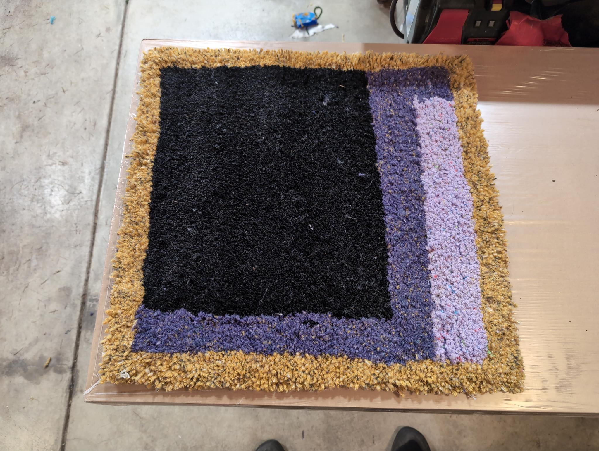 Mondrian-esque Purple, Gold, and Black Hand-tufted Rug