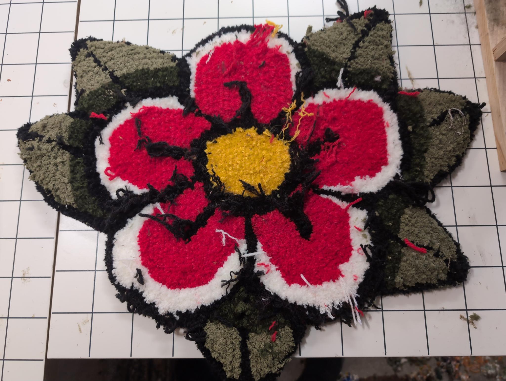Traditional tattoo inspired flower fiber piece