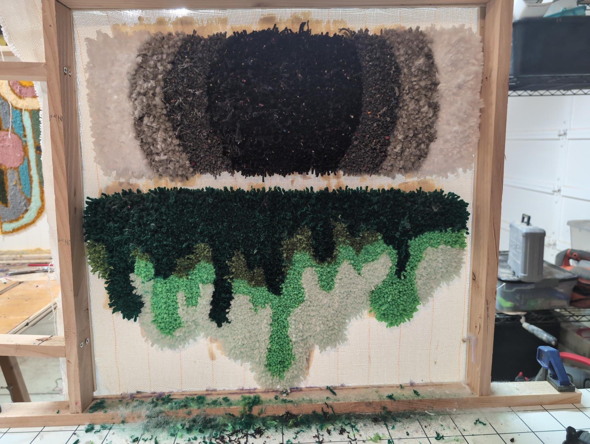 Drippy, fluid, and carved green fiber piece