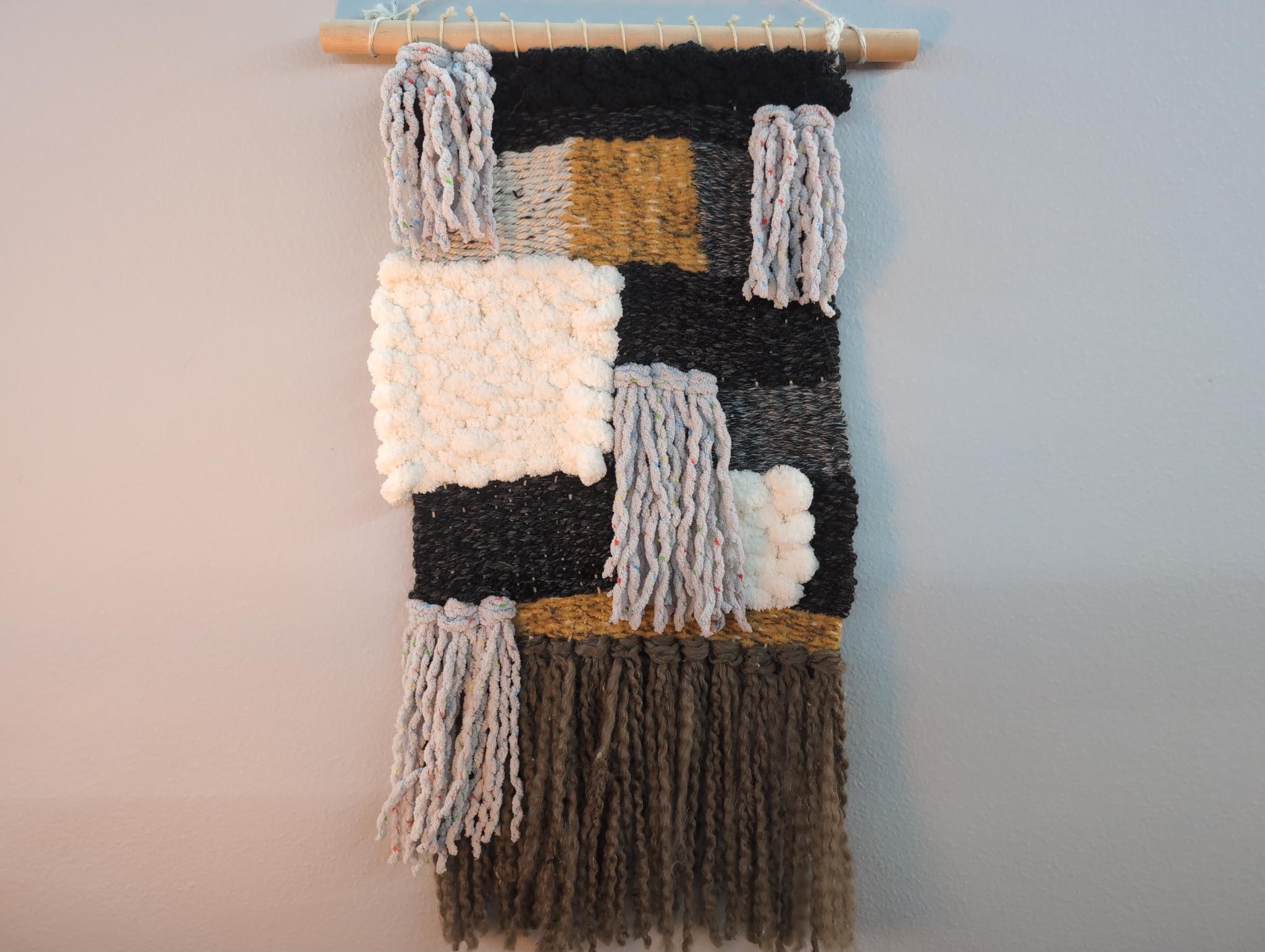 Vulfmon-inspired Black, Silver, Gold, and White Wall Weaving